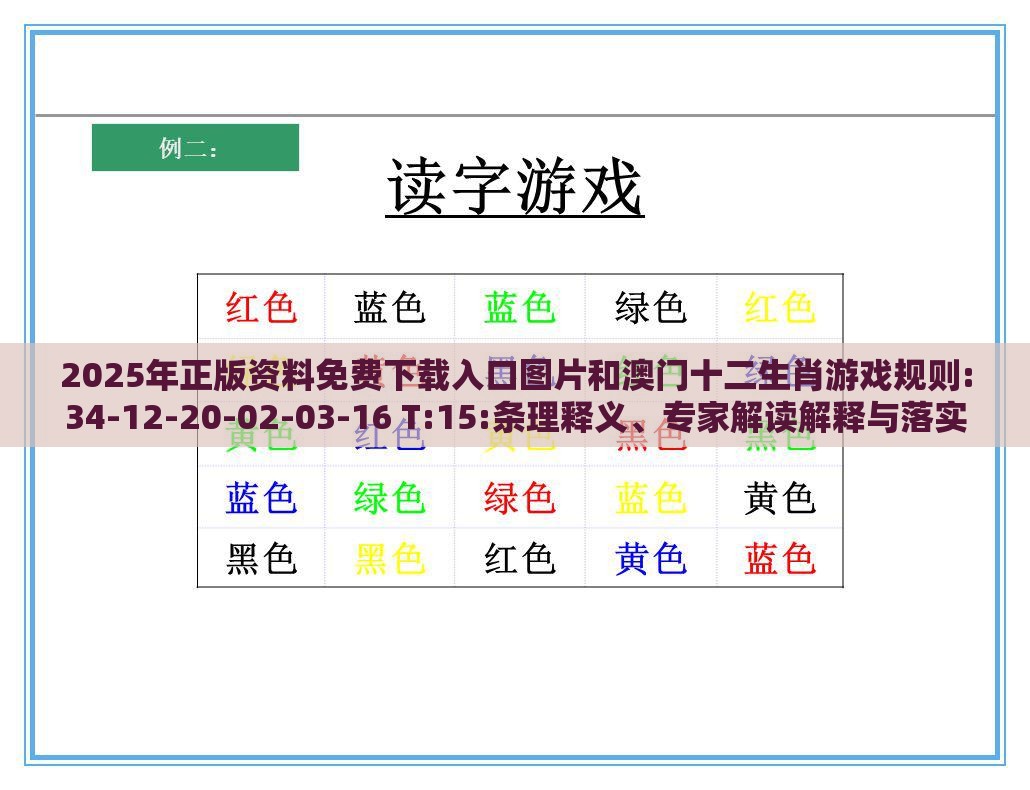 2025年正版资料免费下载入口图片和澳门十二生肖游戏规则:34-12-20-02-03-16 T:15:条理释义、专家解读解释与落实​,躲避虚夸的迷雾
