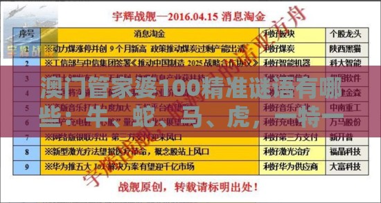 澳门管家婆100精准谜语有哪些：牛、蛇、马、虎，一特一码下一期预测,澳门管家婆100香港谜题怎么玩-透彻释义、专家解析解释与落实​,谨防误导的手段